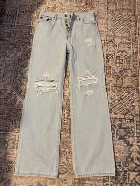 KanCan Light Blue Distressed Wide-Leg Jeans